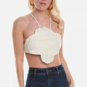 FARM Rio Flower Linen-Blend Crop Top - M
